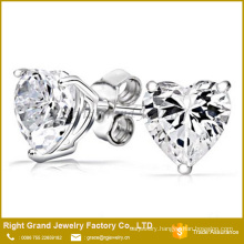 Customzies Stainless Steel Prong Set Clear Heart Cubic Zircon Stud Earrings Jewelry